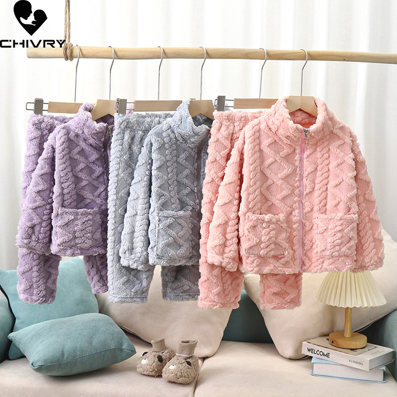 Winter Clothing For Toddlers - 子供用の厚いフランネルパジャマ,ジッパー付き,男の子と女の子用のパジャマ,幼児用パジャマ,冬用