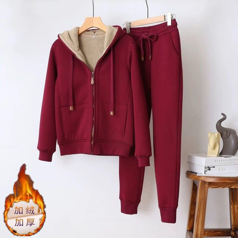 Winter Clothing Sales - 秋冬トレーナースウェットパンツツーピーススーツ女性フリース厚みのスポーツカジュアルセットパーカーコートズボン 2 点セット