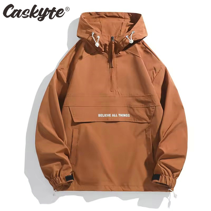 Windproof Jacket Softshell - 2026 CASKYTE 男性ハイキングジャケット防水釣りフード付きスポーツジャケット調節可能な巾着トラベルジャケット登山コート