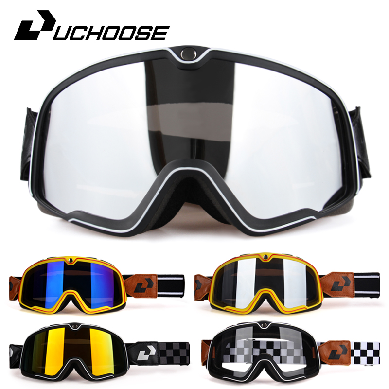 Snow Goggle Uv - オートバイの革のフロントガラス,レトロスキーゴーグル,atvサングラス,滑り止めストラップ,UV保護