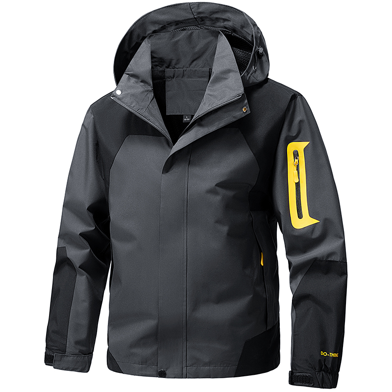 Windproof Jacket Softshell - ソフトシェル アウトドアジャケット メンズ ジップアップ フード付き 防水ジャケット