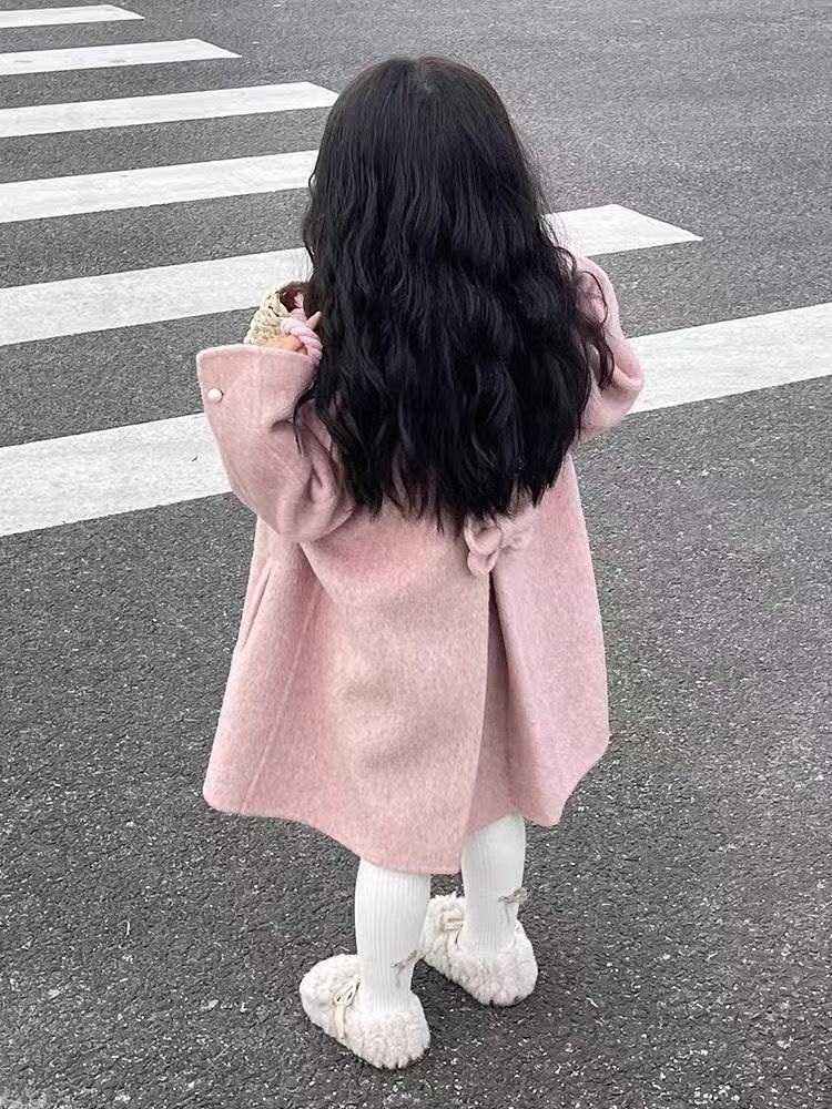 Winter Clothing For Toddlers - 新しい女の子用秋冬ジャケットファッション幼児用キュートなオーバーサイズピンクツイード両面ウールコート子供服