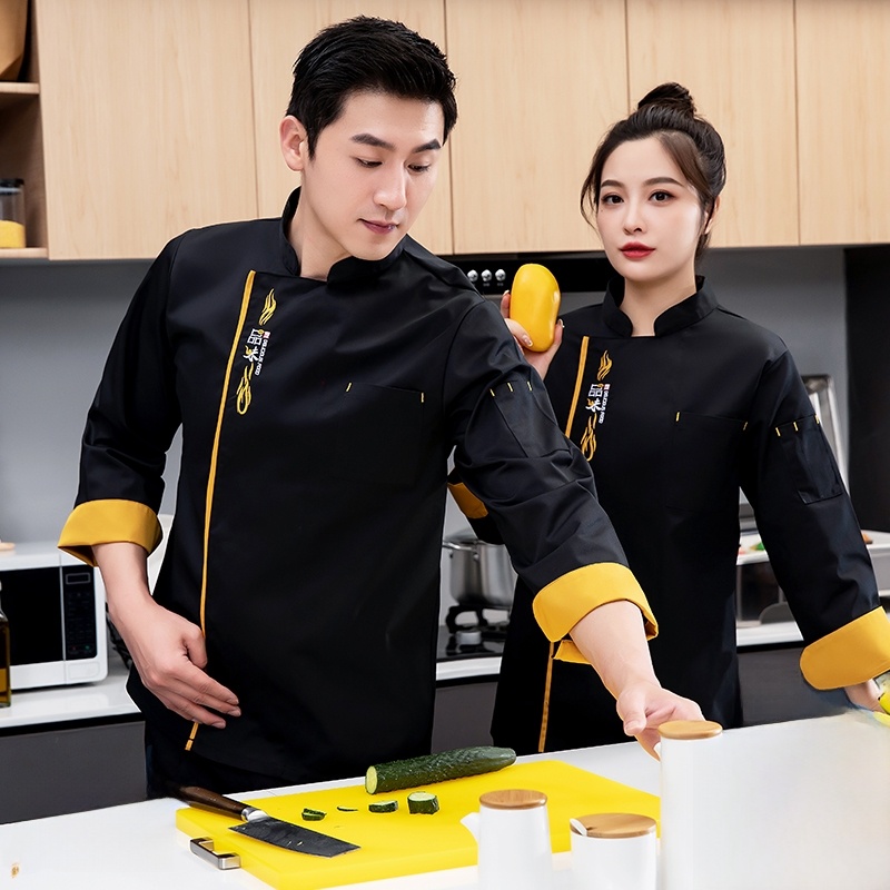 Winter Clothing Work - ロングスベシェフワークオーバーオール男性用プリントロゴホテルティーハウスレストランキッチンスタッフ服秋冬ユースポル...