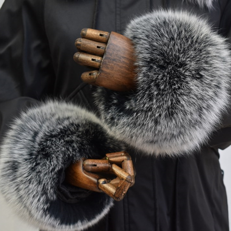 Winter Clothing Color - キツネの毛皮の袖口女性のための全体革スリーブサークル天然毛皮の袖女性のコートアームカフスジャケット毛皮の袖口ふわふわの毛皮の袖口