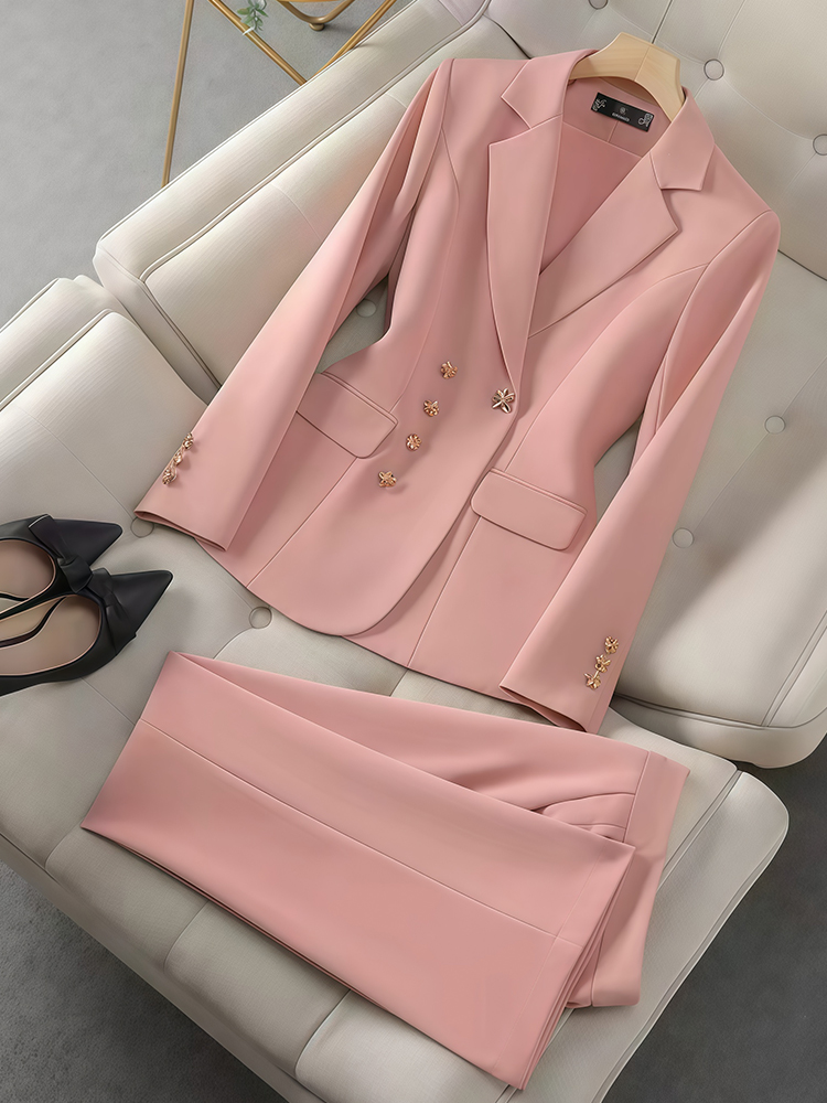 Winter Clothing Work - 2 個の女性の気質セット長袖スーツカジュアルパンツファッションスリム作業服ビジネス通勤仕事イベント用