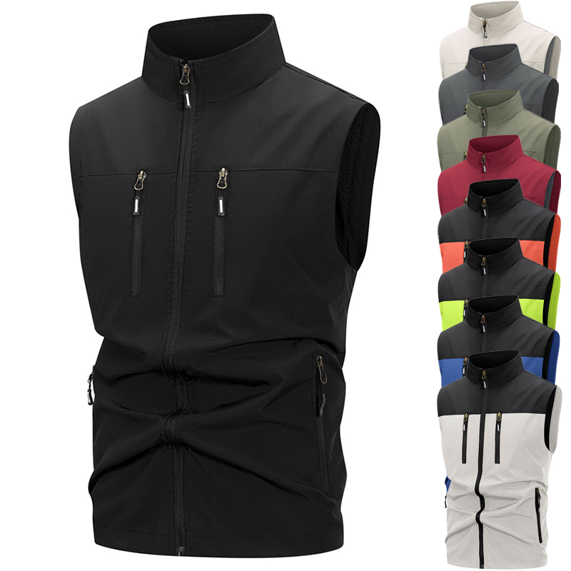 Windproof Jacket Softshell - メンズ軽量ソフトシェルベスト ジッパーポケット付き 防風 ノースリーブジャケット ハイキング ゴルフ