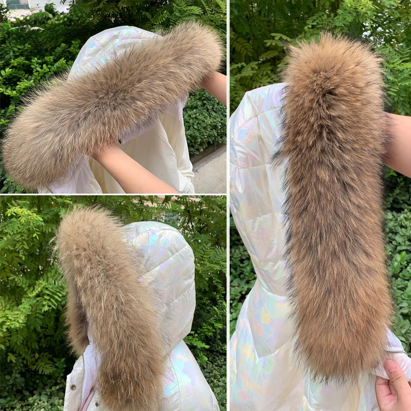 Winter Clothing Color - 女性用の本物の毛皮の襟,冬用の女性用コートパーカー,アライグマ,ジャケット用の豪華な毛皮の裏地,ボタン付き