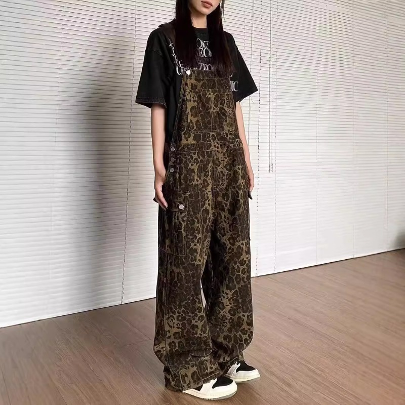 Winter Clothing Trends - 2026年新作 レディース レオパード柄 デニムオーバーオール 秋冬 ルーズデニム