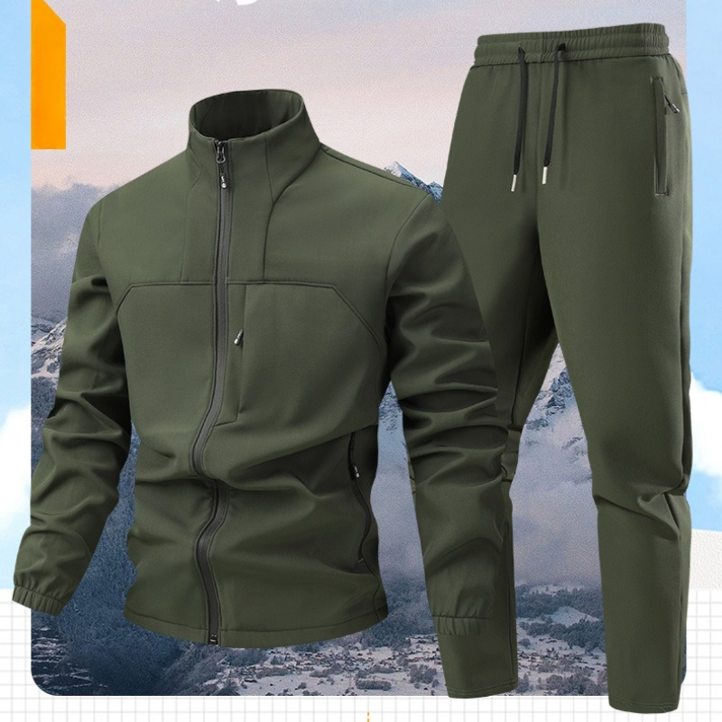 Windproof Jacket Softshell - アウトドア防水シャークスキンタクティカルセット メンズ 厚手フリース裏地付きソフトシェルコンバットジャケット+防風カーゴパンツ 2点セット