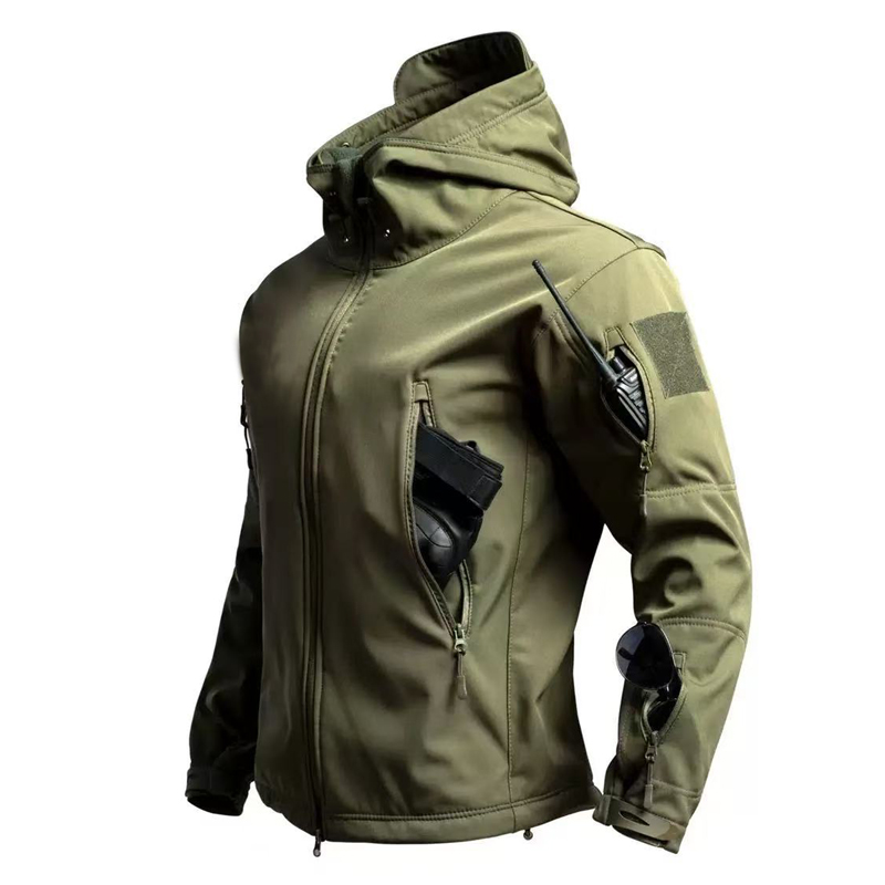Windproof Jacket Softshell - 男性軍事戦術冬秋暖かいシャークスキンフリースフードカーゴジャケットキャンプハイキング登山狩猟屋外防水