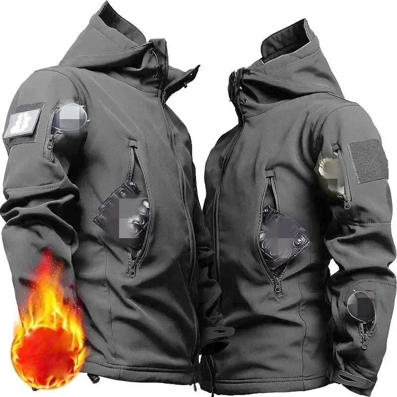 新しいハイキングジャケット秋メンズ迷彩フリースジャケット戦術 - Windproof Jacket Softshell のレビューと価格