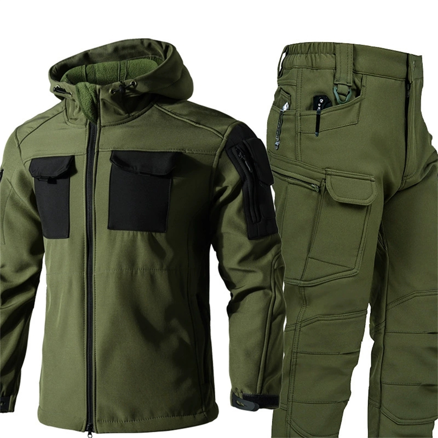 冬用アウトドアサーマルソフトシェルジャケット＆パンツ迷彩ハン - Windproof Jacket Softshell のレビューと価格