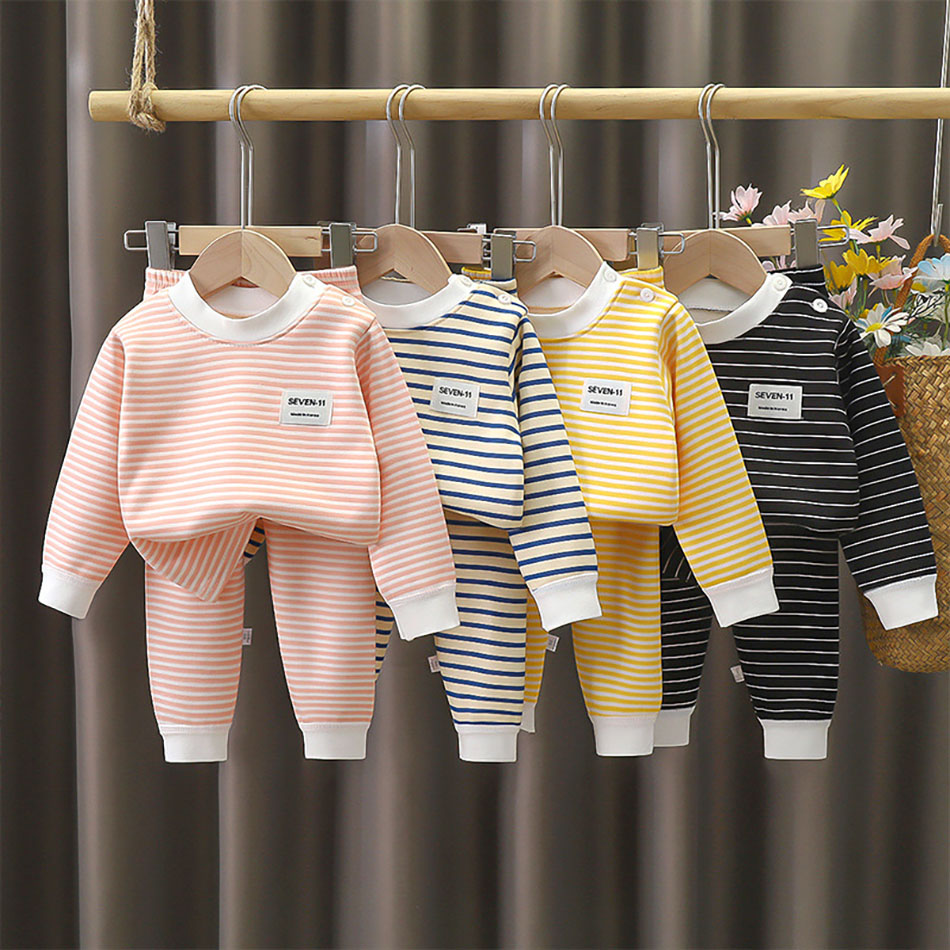 フリース裏地付きベビー服セット 暖かいストライプ柄下着 パジ - Winter Clothing For Toddlers のレビューと価格