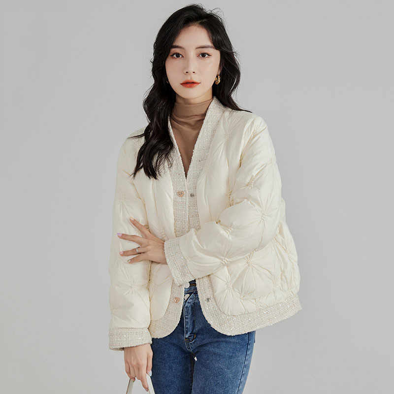 秋冬ダウンジャケット V ネックパッチワーク軽量ホワイトダッ - Winter Clothing Trends のレビューと価格