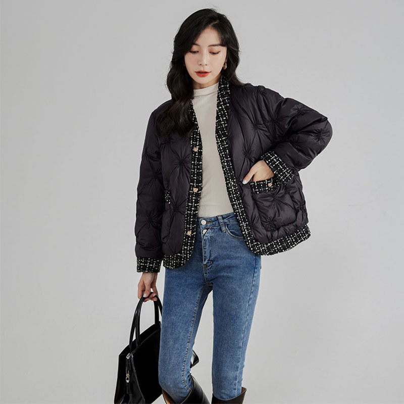 秋冬ダウンジャケット V ネックパッチワーク軽量ホワイトダッ - Winter Clothing Trends のレビューと価格