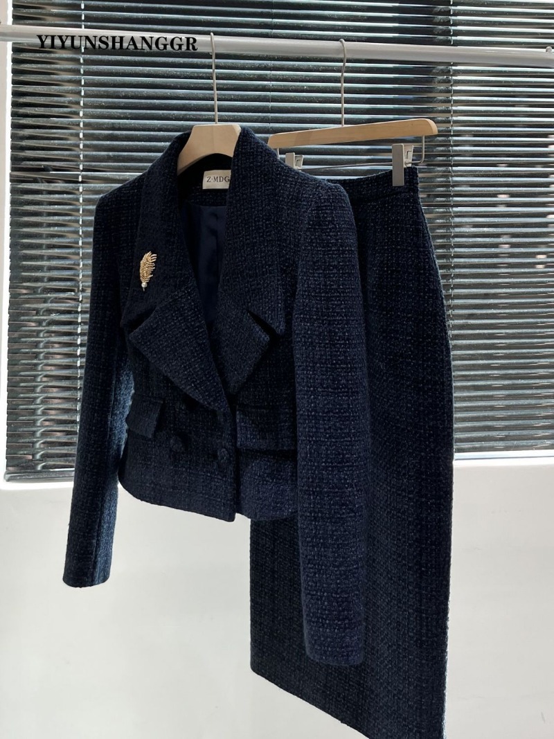 秋冬新作ツイードレディーススーツ高級エレガントラペル長袖ショ - Winter Clothing Color のレビューと価格