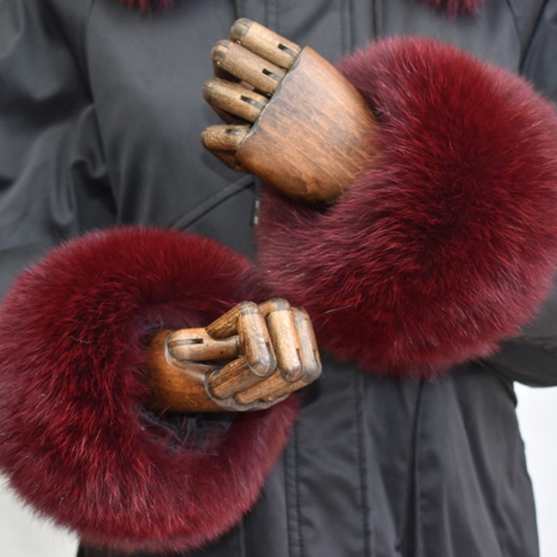 キツネの毛皮の袖口女性のための全体革スリーブサークル天然毛皮 - Winter Clothing Color のレビューと価格