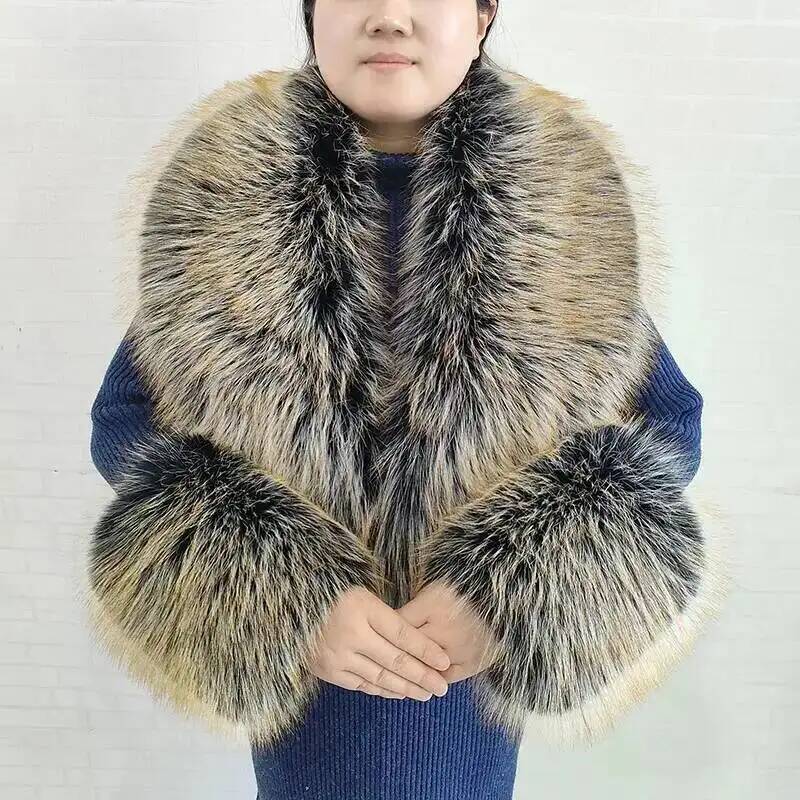 大きな女性用フェイクフォックスファースカーフ、冬用ジャケット - Winter Clothing Color のレビューと価格