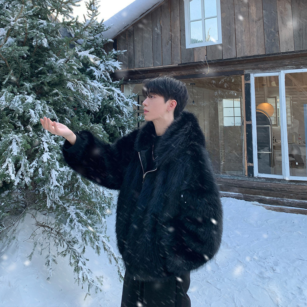 男性フェイクファーコートジャケットフード付きジッパーコート厚 - Winter Clothing Work のレビューと価格