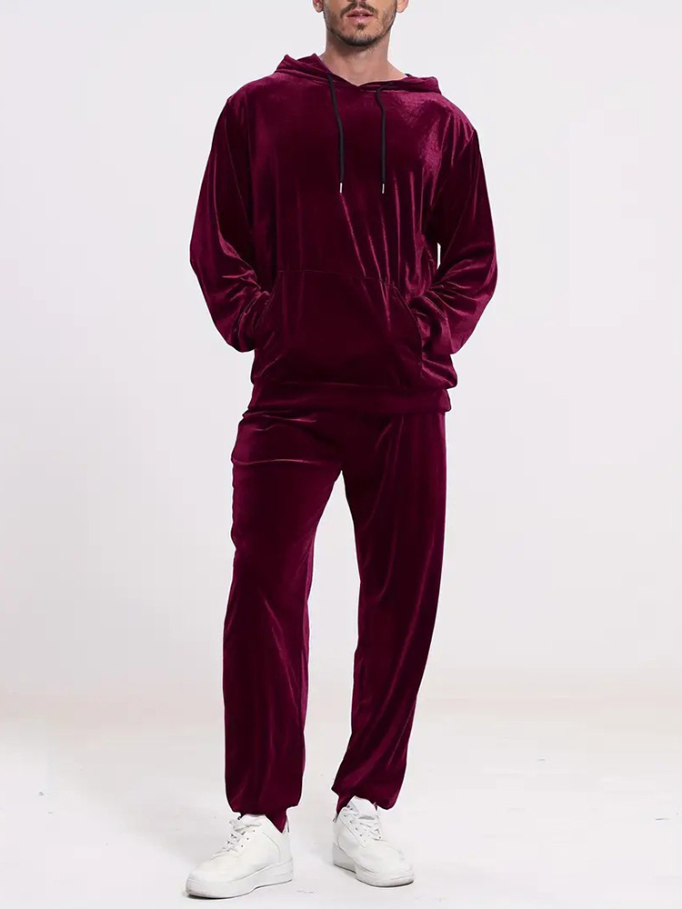 ファッション無地ベルベットツーピースセット メンズ秋冬カジュ - Winter Clothing Color のレビューと価格