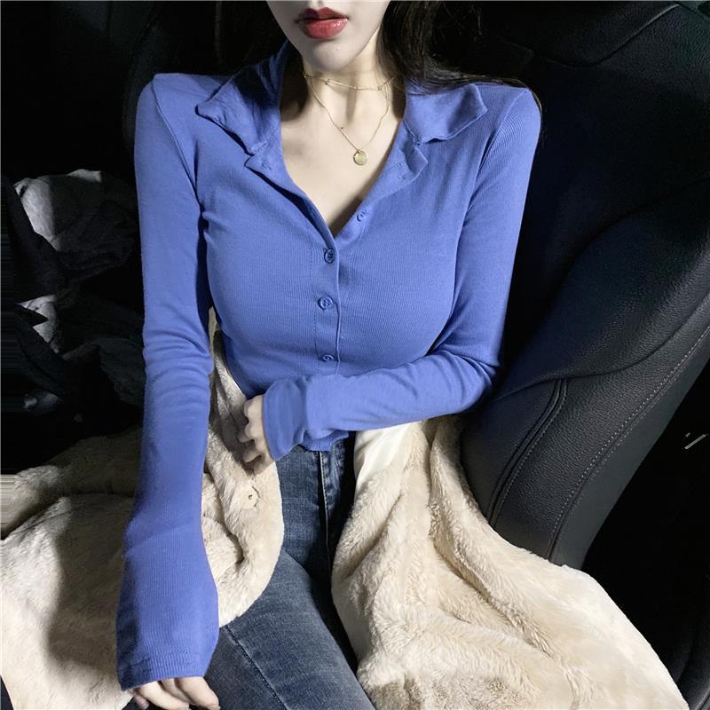 女性用ボタン付きコットンポロシャツ,無地Tシャツ,韓国服,高 - Winter Clothing Trends のレビューと価格