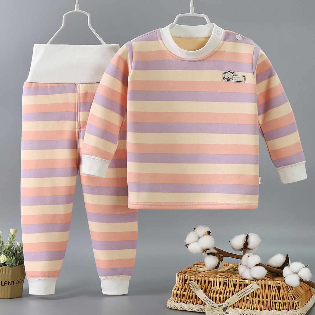 厚みのある暖かいぬいぐるみ子供セット子供服少年少女下着スーツ - Winter Clothing For Toddlers のレビューと価格