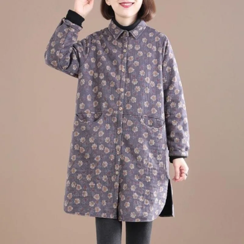 女性用シングルブレストフリースコート,ヴィンテージフローラル - Winter Clothing Trends のレビューと価格