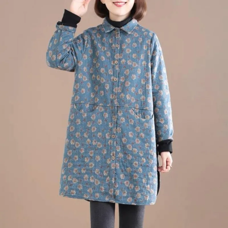 女性用シングルブレストフリースコート,ヴィンテージフローラル - Winter Clothing Trends のレビューと価格
