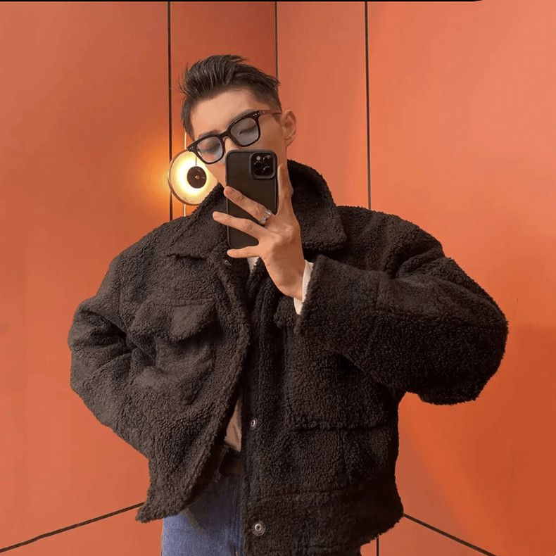 男性のための子羊のぬいぐるみジャケット、厚手の綿、短いゆった - Winter Clothing Trends のレビューと価格