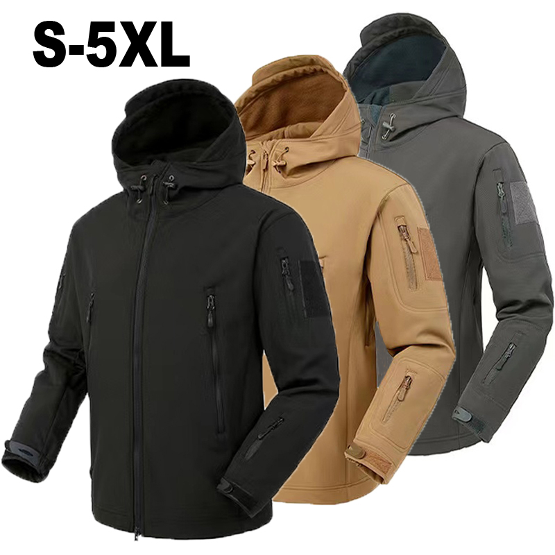 メンズ秋冬ソフトシェルフリースジャケット男性フード防風コート - Windproof Jacket Softshell のレビューと価格