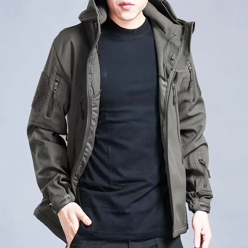 メンズ秋冬ソフトシェルフリースジャケット男性フード防風コート - Windproof Jacket Softshell のレビューと価格