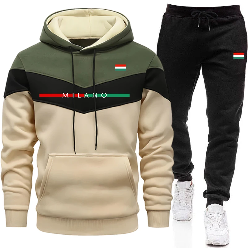 高品質のトラックスーツ男性用カジュアルトリカラースプライスス - Winter Clothing Color のレビューと価格