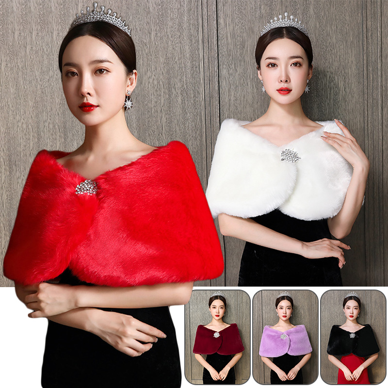 女性ブライダルショールの結婚式の岬冬暖かいボレロマントコート - Winter Clothing Color のレビューと価格