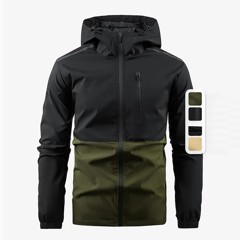 カラーブロックフード付き防水ハイキングジャケット男性用アウト - Windproof Jacket Softshell のレビューと価格