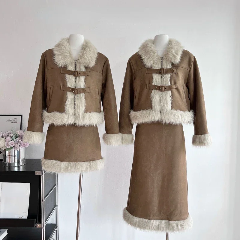 秋のレトロ風フェイクファー2ピーススカートセット レディース - Winter Clothing Sales のレビューと価格