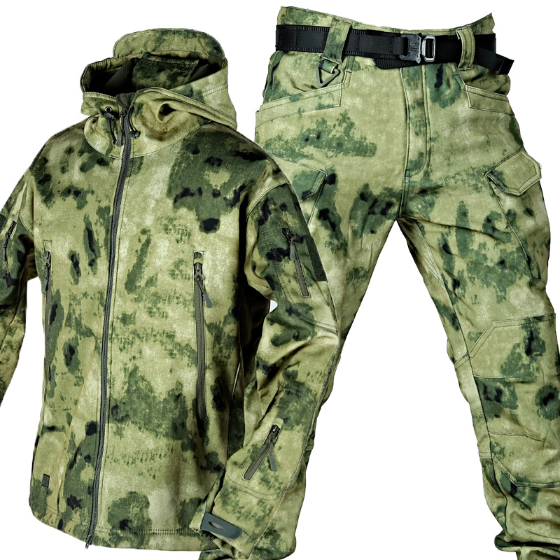 屋外防水防風ソフトシェルシャークスキンジャケットとパンツ戦術 - Windproof Jacket Softshell のレビューと価格